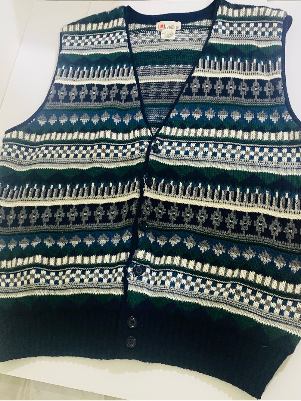 Green & Navy Patterned Knit Vest - Men
